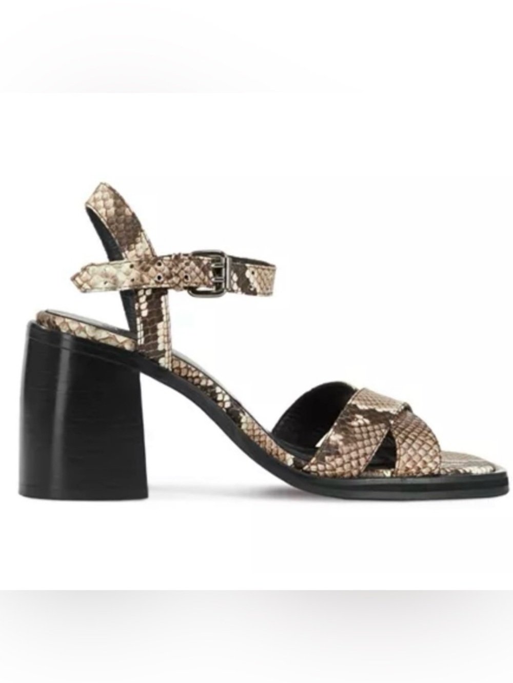 The Kooples Python-Effect Square Toe Block Heel Sandals size 38 NWOB